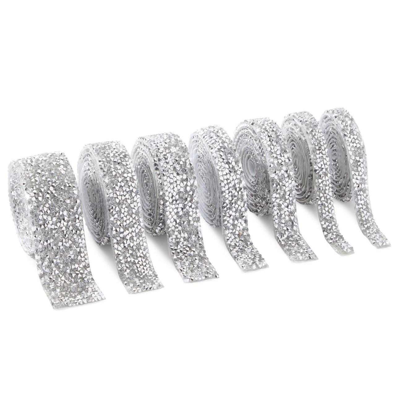 7 Rolls Crystal Rhinestone Adhesive Strips for Crafts, Decor, Gifts (4 Sizes, Silver)